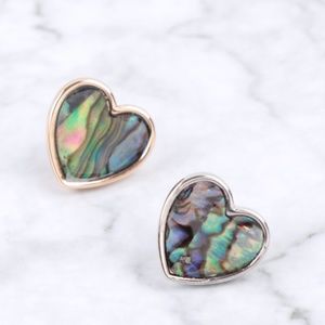 NWT Charming Abalone Heart Charm Stud Post Pierced Earrings in Gold Tone!